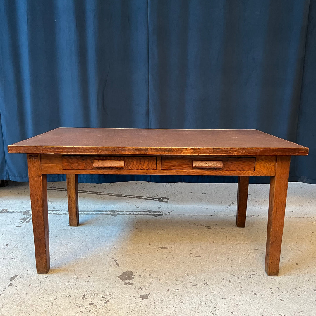 Large Oak Library Table with Storage