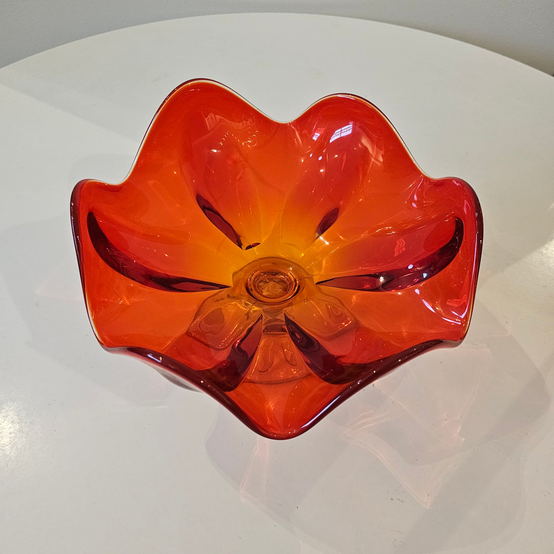 Red Orange Viking Glass Lotus Bowl