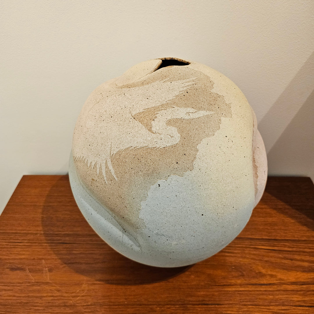 Large Pottery Vase w/ Bird Detail