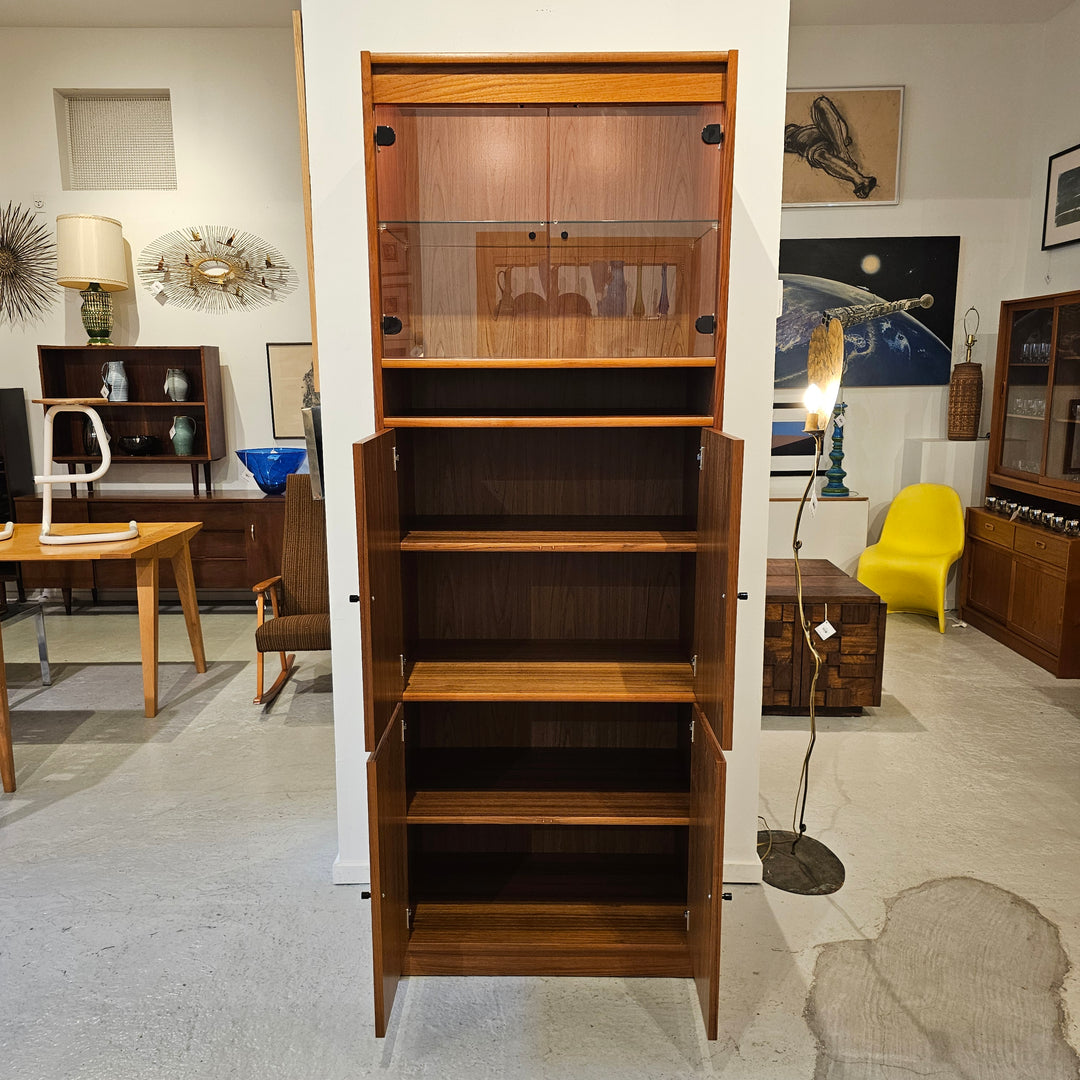 Narrow Teak Lighted Media Cabinet