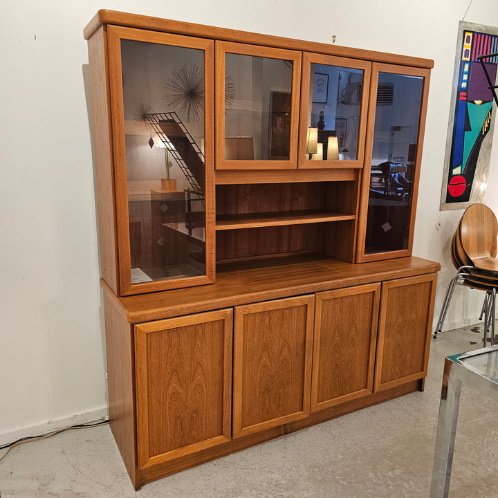 Teak Two Piece Lighted Hutch