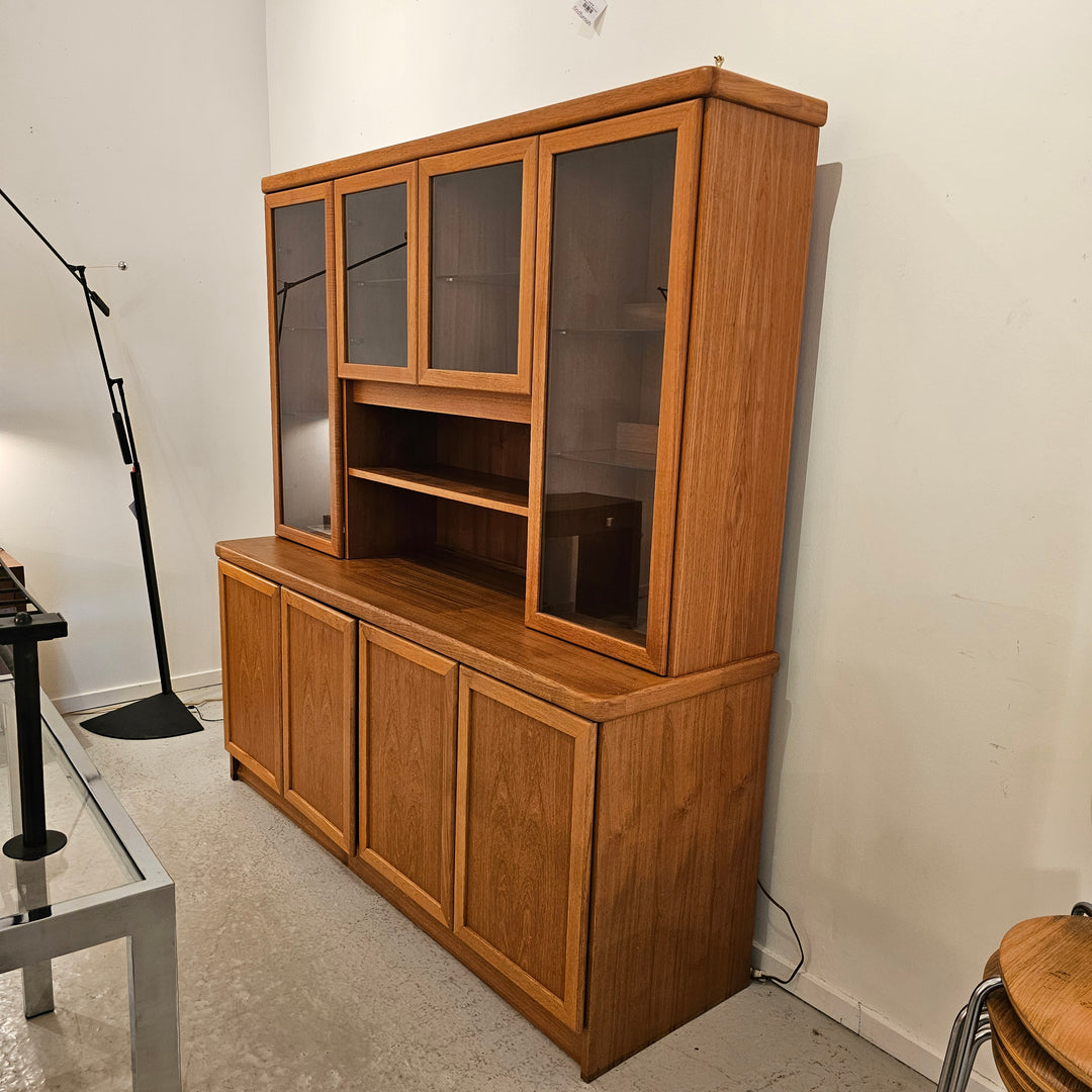 Teak Two Piece Lighted Hutch