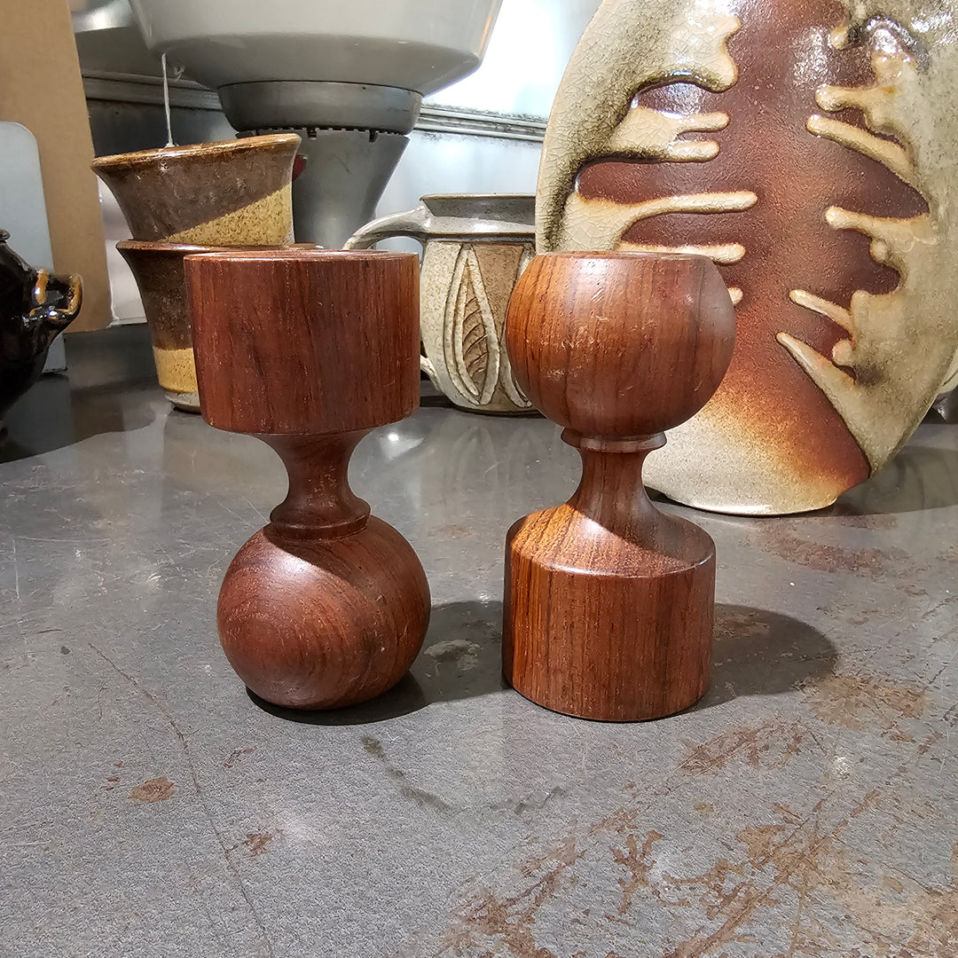 Pair of Teak Candle Holders