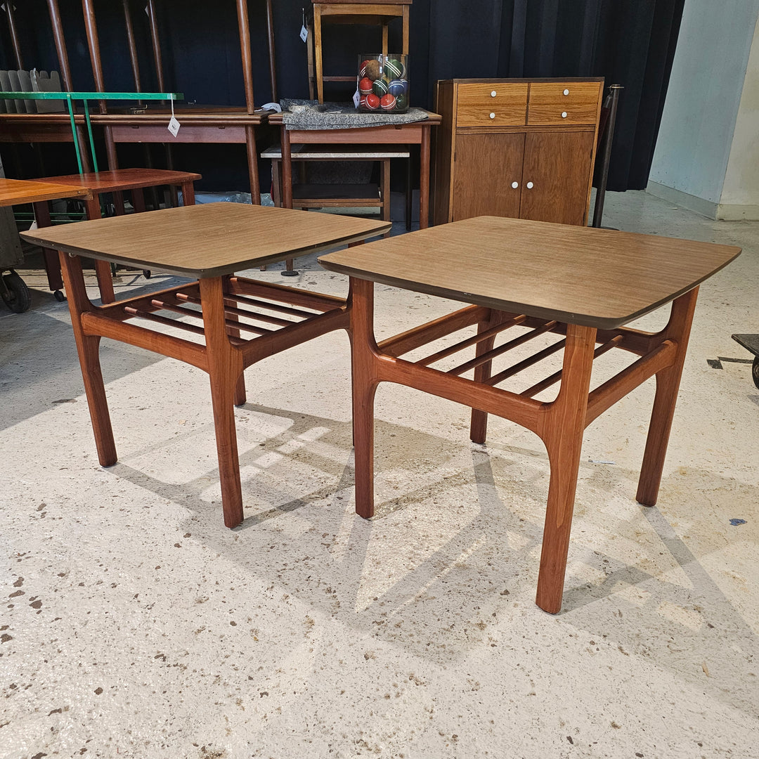 Pair of Vintage Walnut & Laminate Side Tables