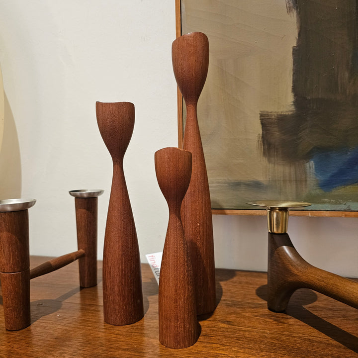 (3) Danish Teak Tulip Candlesticks