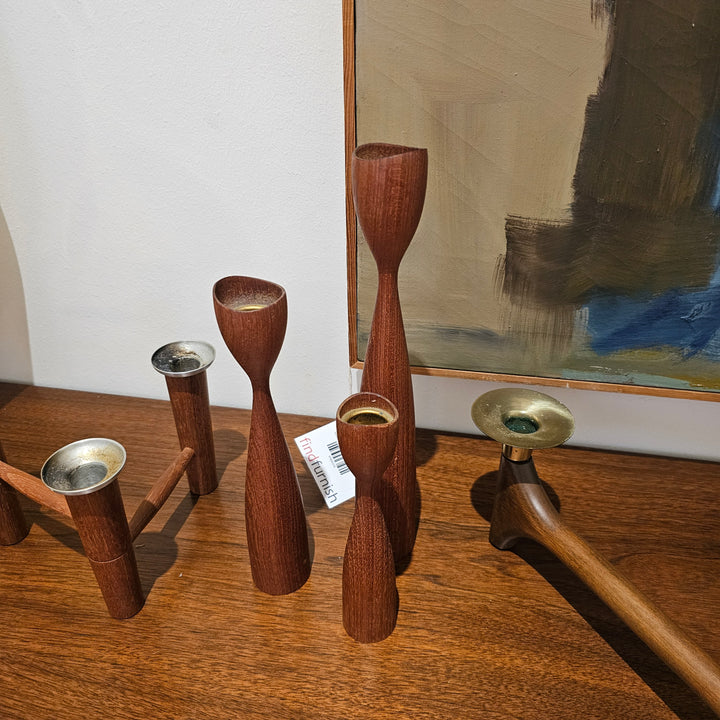 (3) Danish Teak Tulip Candlesticks