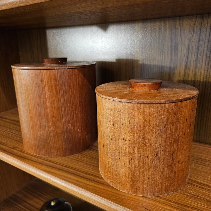 (2) Teak Wood Stacking Canisters