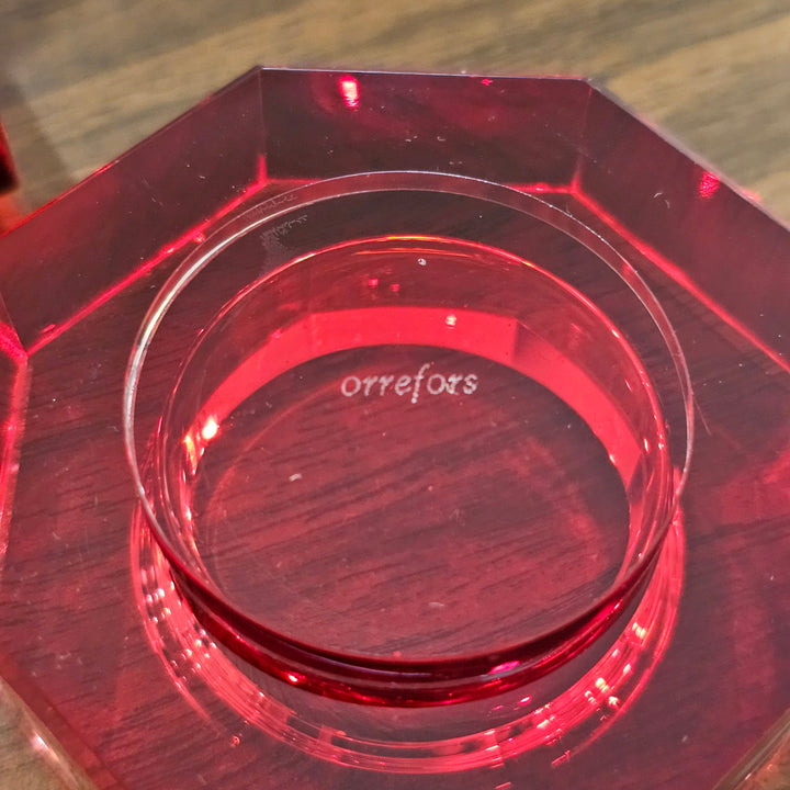 Pair of Red Orrefors Crystal Votive Holders