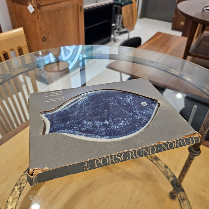 Porsgrund Norway Blue & White Fish Plate (NIB)