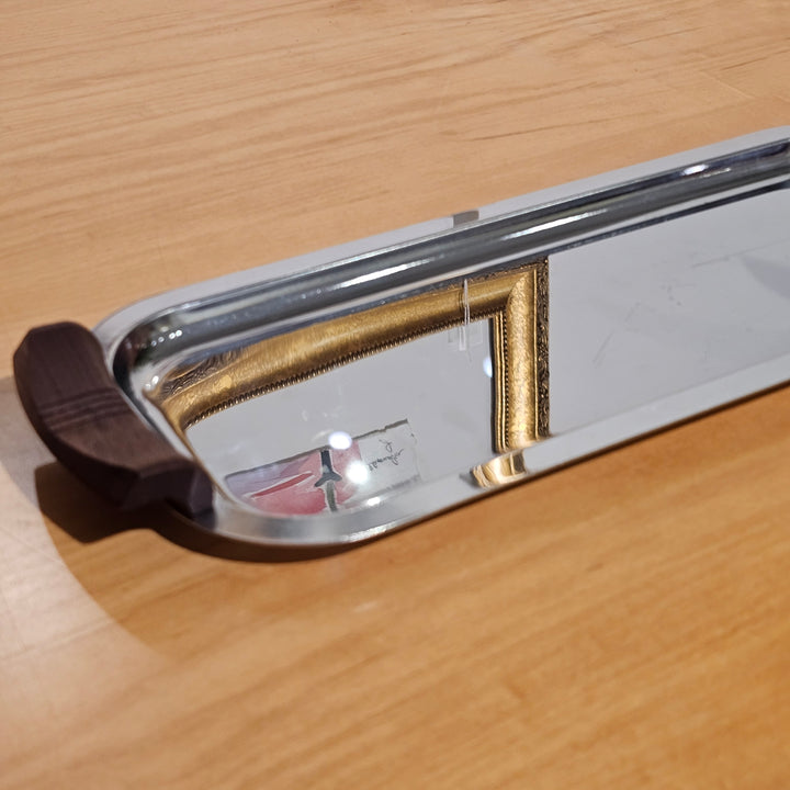 Oblong Chrome Serving Tray with Wood Handles