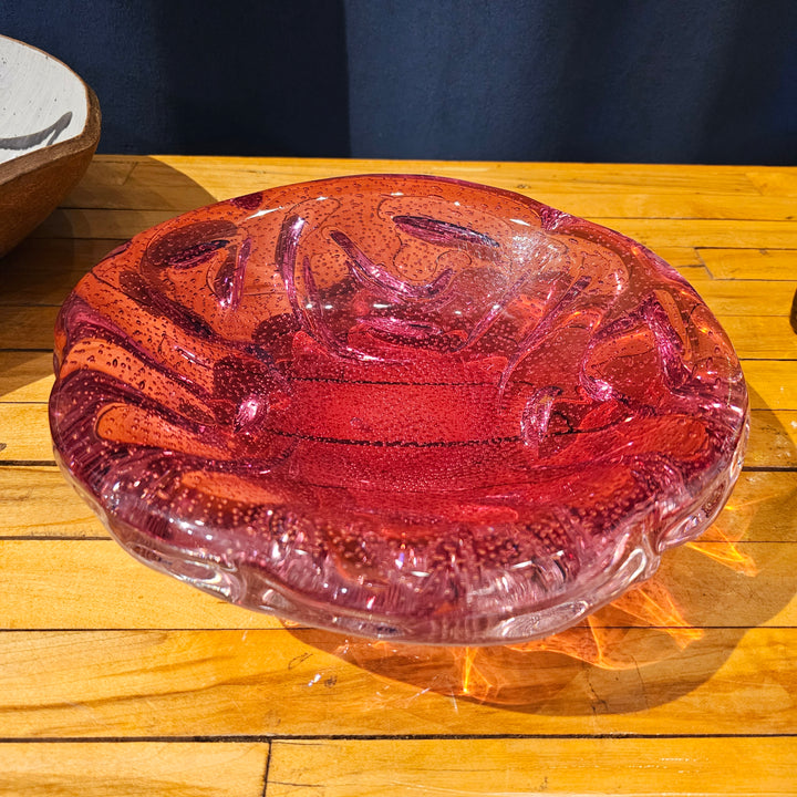 Seguso Controlled Bubble Pink Glass Bowl