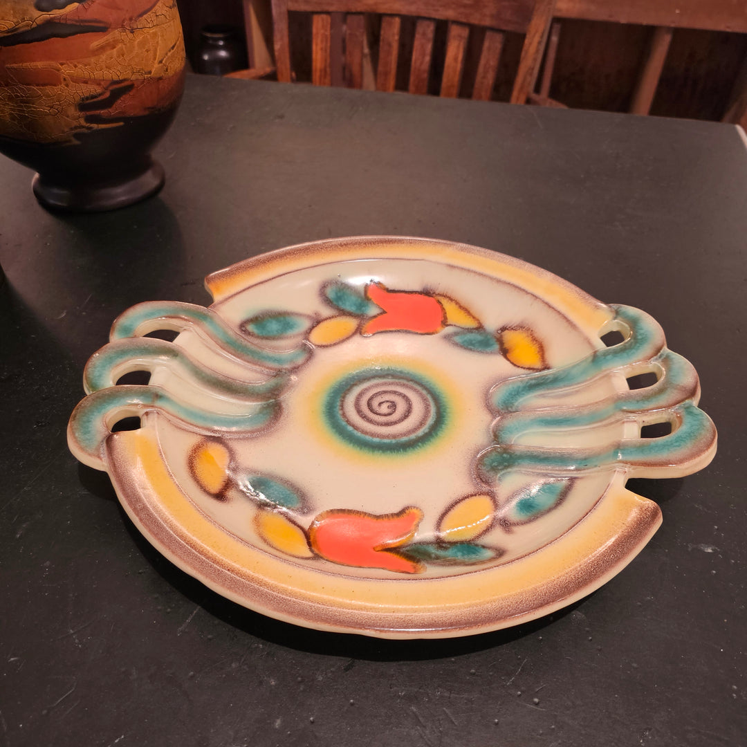 Czechoslovakian Pottery Art Deco Tulip Handled Platter