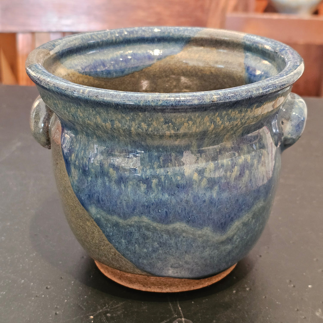 Art Pottery Blue Glazed Handled Planter - Signed "B Copeland"