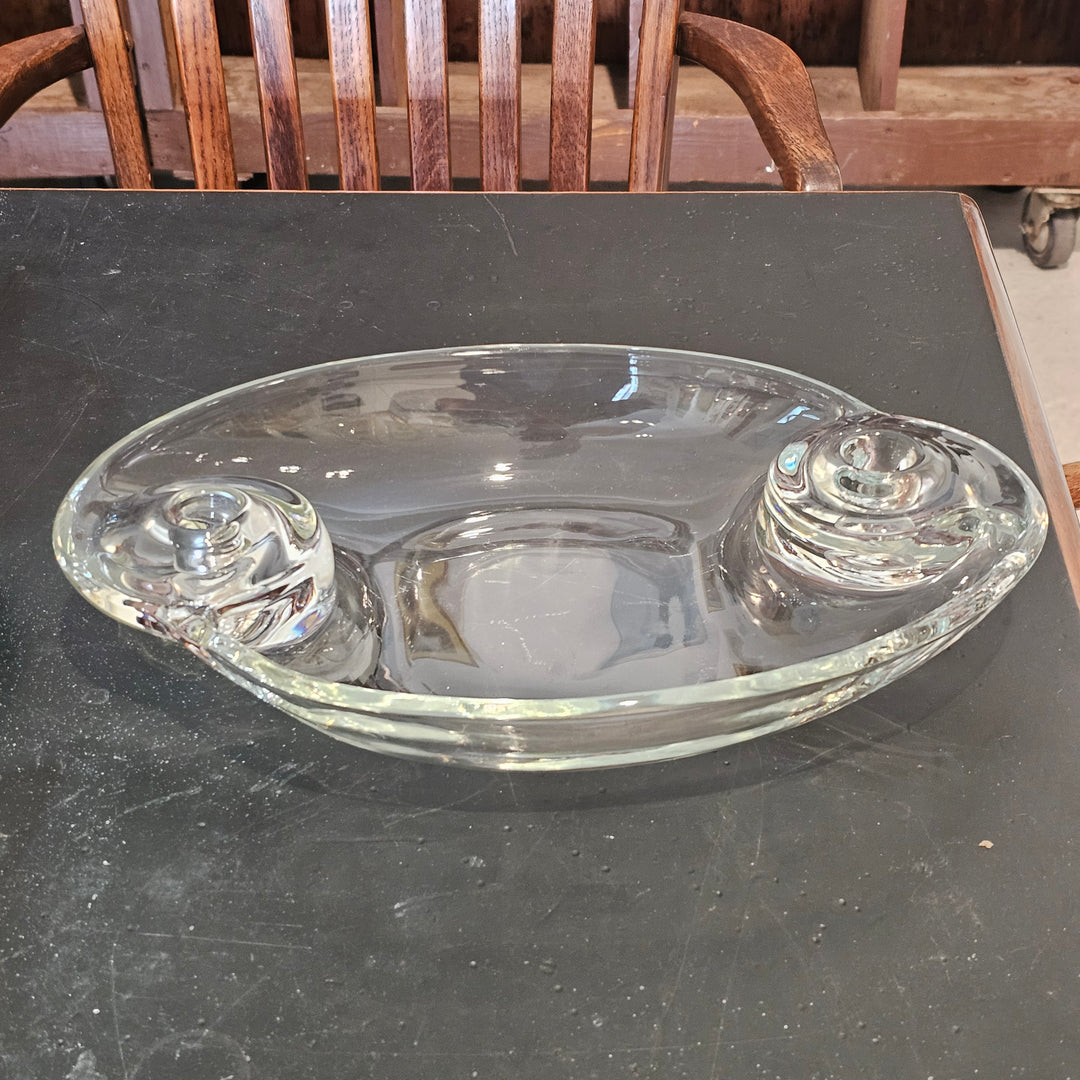 Vintage Glass Centerpiece Bowl w/Double Candleholders