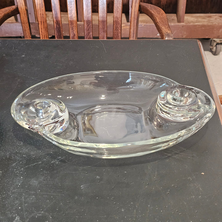 Vintage Glass Centerpiece Bowl w/Double Candleholders
