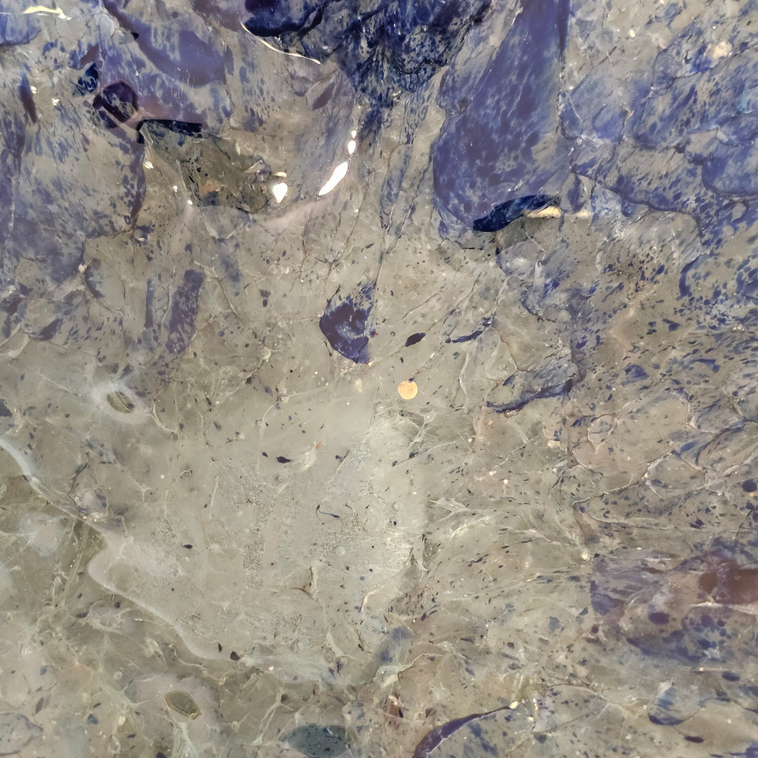 Handmade Blue Infused Crackled Art Glass Bowl - Signed