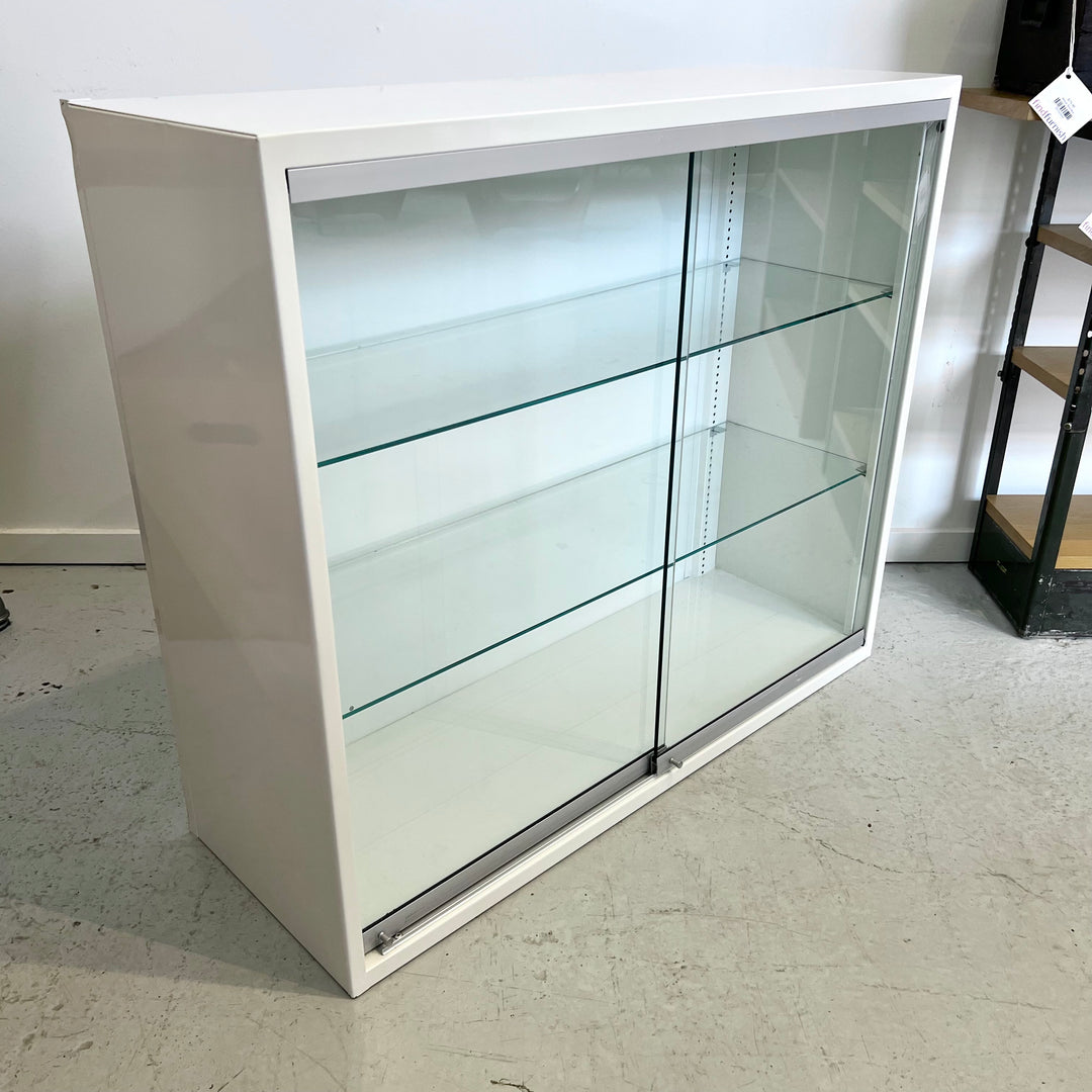 Vintage Fisher Hamilton White Metal Cabinet w/Glass Doors