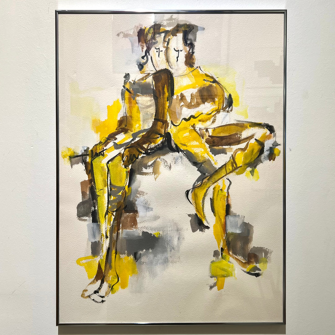 Gleeman Original Abstract Figure Watercolor, Yellow/Grey