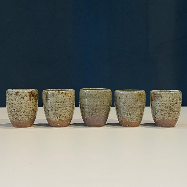 Set of 5 Japanese Ceramic Cups w/Greenish Grey Glaze