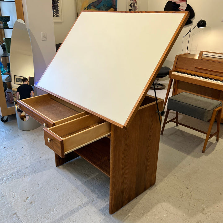 1980s 48” Modernist Oak Drafting Table