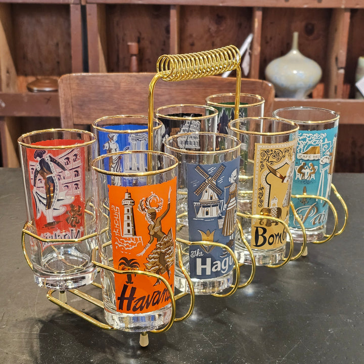 Set of 8 Libbey International Hiballs w/Holder