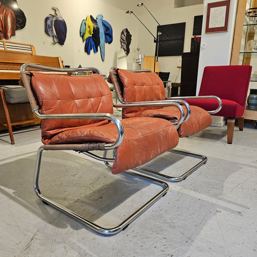 Ralph Rye Chrome & Patchwork Leather Sling Chair for Dunbar