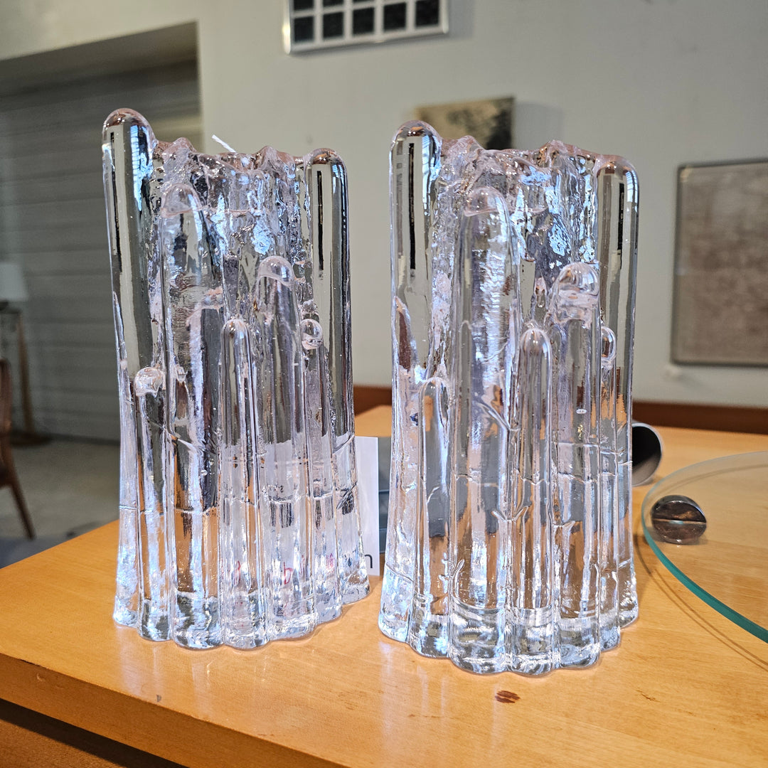 Pair of Glass Candleholders by Goran Warff for Kosta Boda